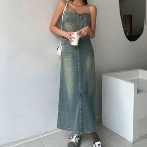Women's Blue Denim Maxi Dress